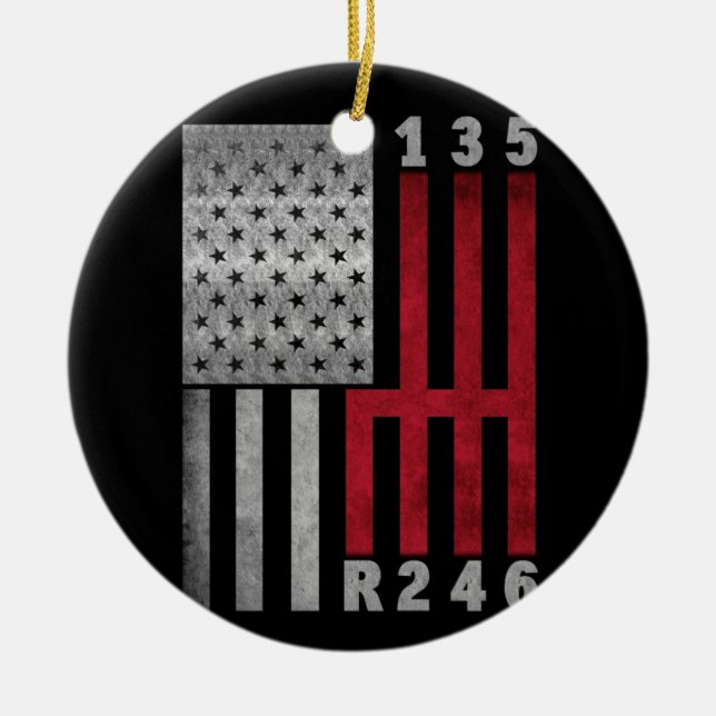 Adorno De Cerámica Stick Shift USA Flag Muscle Car 6 Gears Mechanic (Frente)