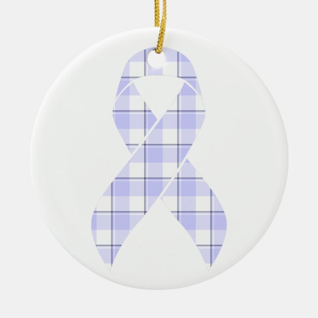 Adorno De Cerámica Stomach Cancer Awareness Plaid Periwinkle Ribbon (Frente)