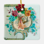 Adorno De Cerámica STORK BABY SHOWER 2 Red Ruby<br><div class="desc">Elegante, colorido, vibrante diseño floral de estilo vintage con un bebé y cigüeña voladora entre las hermosas rosas romanas, rosas rojas, flores de primavera azul verde azuladas y una brillante piedra de piedra en 3D de Bulgan Lumini (c). Fácil de personalizar con tu propio texto e información para duchas de...</div>