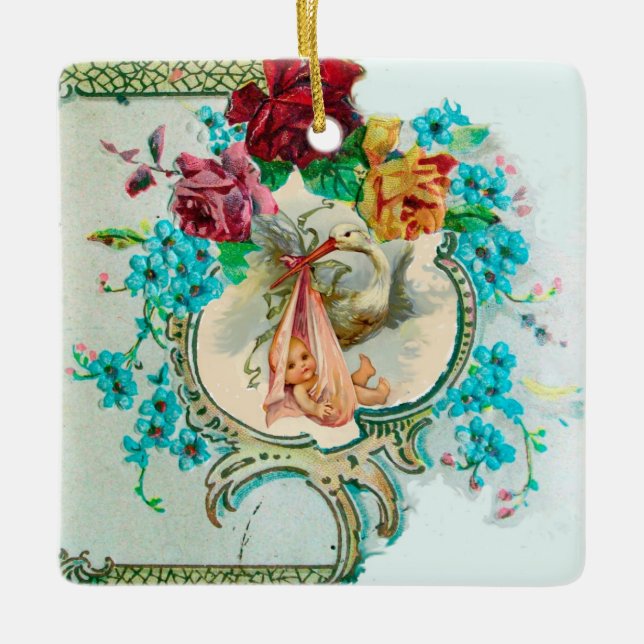 Adorno De Cerámica STORK BABY SHOWER 2 Red Ruby (Anverso)