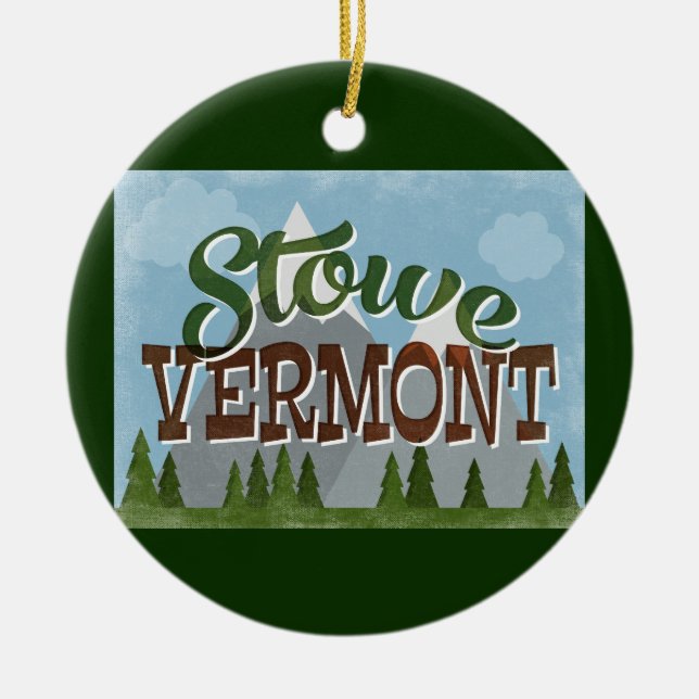Adorno De Cerámica Stowe Vermont Fun Retro Snowy Mountains (Frente)