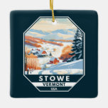 Adorno De Cerámica Stowe Vermont Winter Vintage<br><div class="desc">Diseño artístico Stowe Winter que muestra el paisaje invernal.</div>