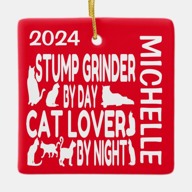 Adorno De Cerámica Stump Grinder ama al PERSONALIZADO de gatos (Anverso)