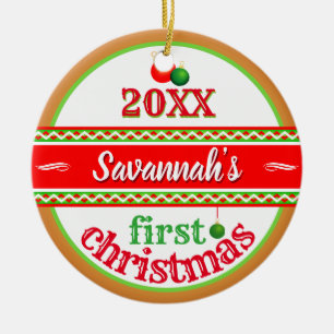 Adorno De Cerámica Su bebé (nombre) Primera Navidad