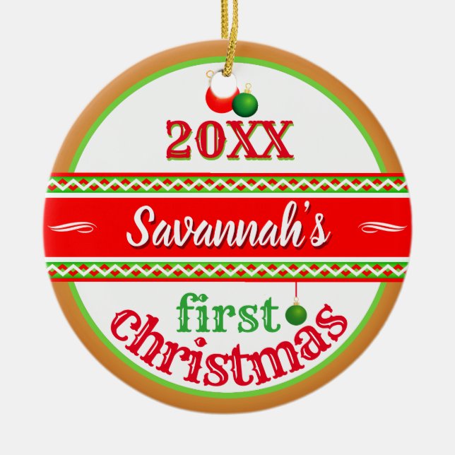 Adorno De Cerámica Su bebé (nombre) Primera Navidad (Frente)