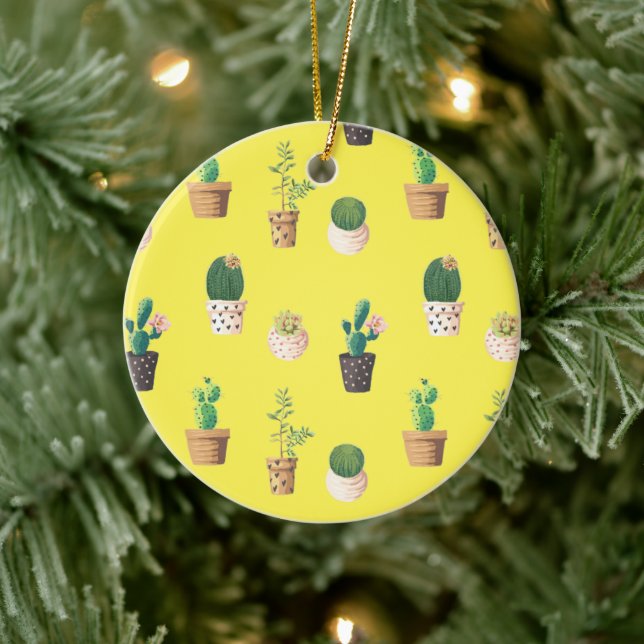 Adorno De Cerámica Suculento cactus de postre verde en macetas (Árbol)