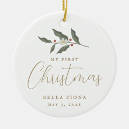 Adorno De Cerámica Sucursal Floral de Berry Mi primera foto de Navida