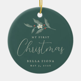 Adorno De Cerámica Sucursal Floral de Berry Mi primera foto de Navida