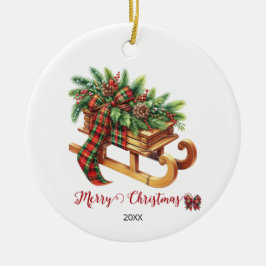 Adorno De Cerámica Sucursales De Fir De Madera De Color Verde Y Rojo