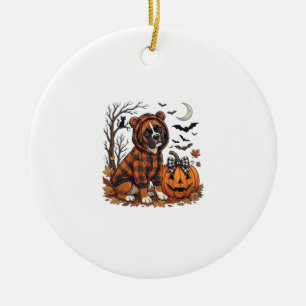 Adorno De Cerámica Sudadera de cuadros con perro boxer, calabaza de H