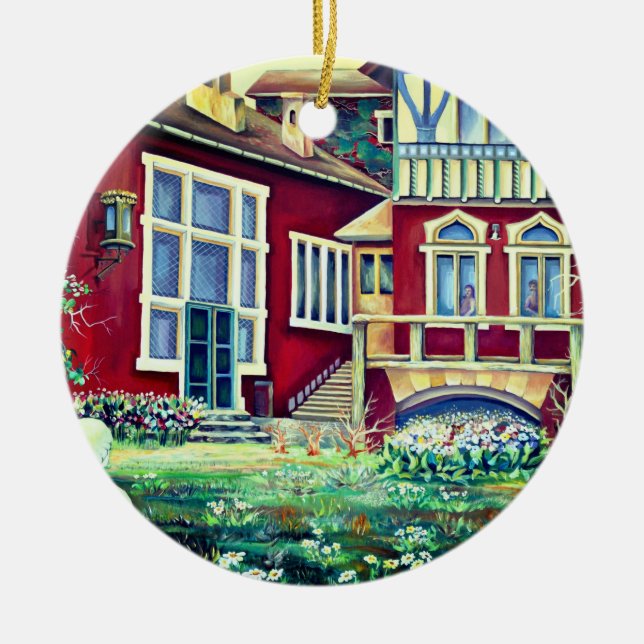 Adorno De Cerámica Suecia, paisaje tradicional (Frente)