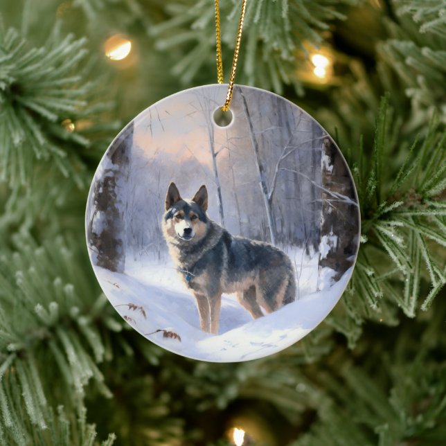 Adorno De Cerámica Sueco Vallhund deja que nieve Navidades (Árbol)