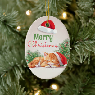 Adorno De Cerámica Sueños de navidades - Gatito durmiente en Santa Ha