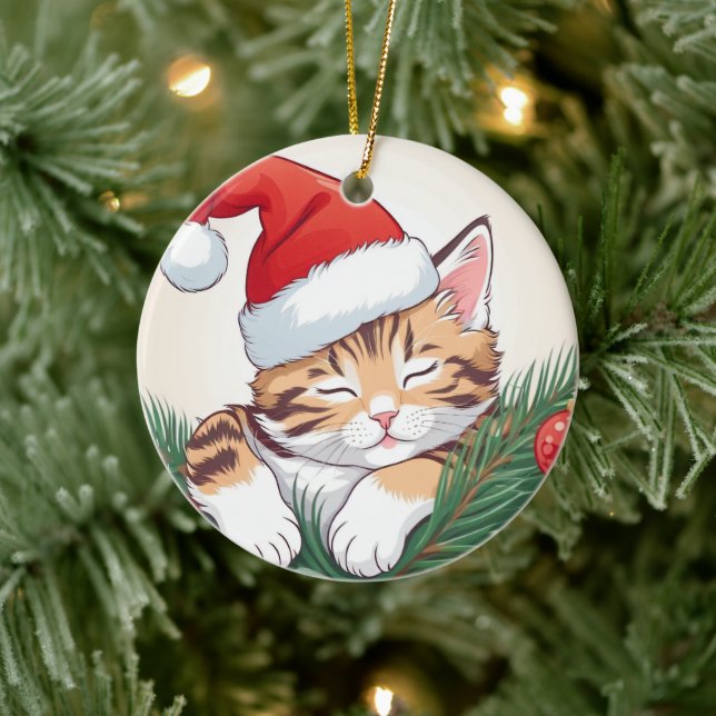 Adorno De Cerámica Sueños de navidades - Gatitos durmientes en Santa  (Árbol)