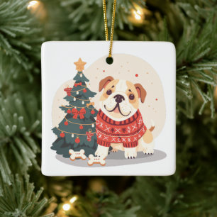 Adorno De Cerámica Suéter de Navidad para Bulldog Inglés