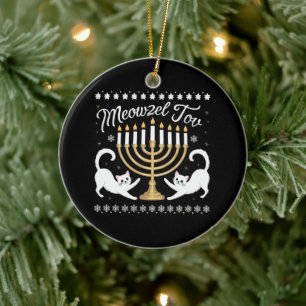 Adorno De Cerámica Suéter Feo Divertido Meowzel Tov Janucá Hanukkah