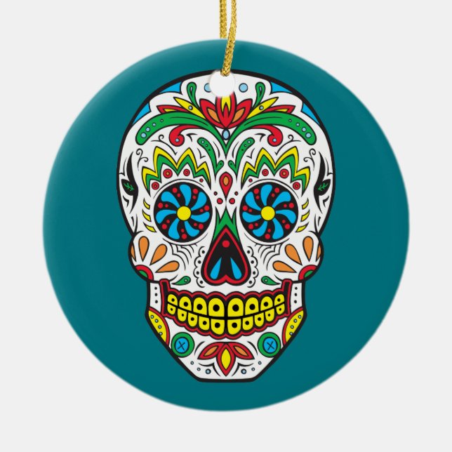 Adorno De Cerámica Sugar Skull (Frente)