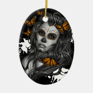 Adorno De Cerámica Sugar Skull Chica