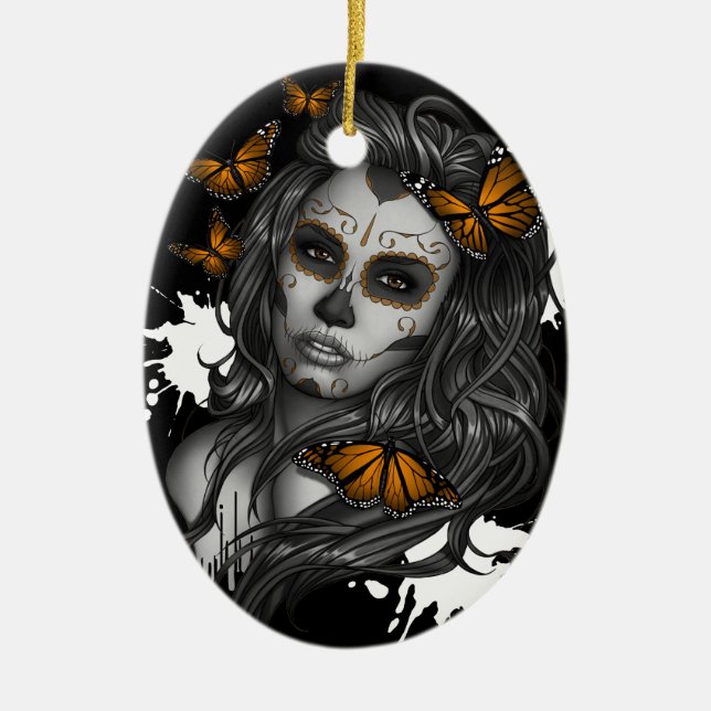 Adorno De Cerámica Sugar Skull Chica (Frente)