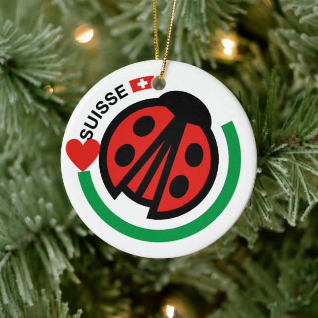 Adorno De Cerámica Suisse Lady Bug con bandera suiza (Árbol)