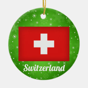 Adorno De Cerámica Suiza Navidades de bandera suiza