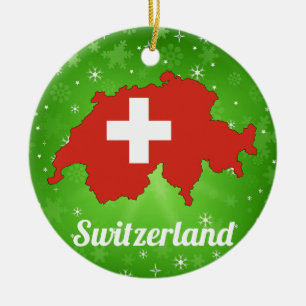 Adorno De Cerámica Suiza Navidades de mapas de bandera suiza