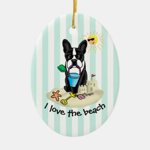 Adorno De Cerámica Summer Beach Boston Terrier Dog (negro) Cute