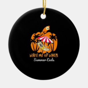 Adorno De Cerámica Summerween Beach Pumpkin Skeleton Funny Halloween