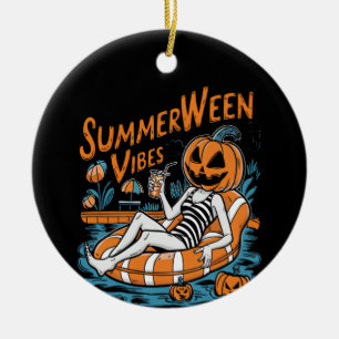 Adorno De Cerámica Summerween Vibes Spookone Summer Pumpkin Cute