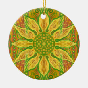 Adorno De Cerámica Sun Flor bohemio arte floral amarillo naranja verd