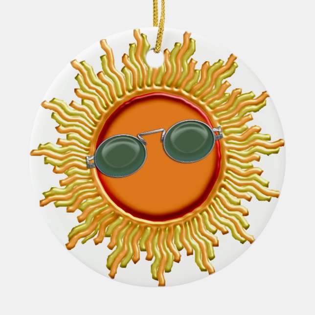 Adorno De Cerámica Sun radiante con las gafas de sol (Frente)