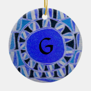 Adorno De Cerámica SUN SOLAR ENERGÍA MONOGRAM Azul Blanco