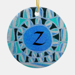 Adorno De Cerámica SUN SOLAR ENERGÍA MONOGRAM Verde azulado Azul Blan