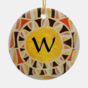 Adorno De Cerámica SUN SOLAR ENERGY MONOGRAM naranja amarillo rojo ne