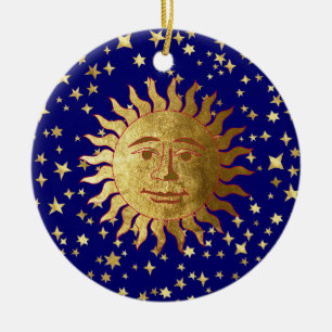 Adorno De Cerámica Sun y estrellas