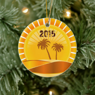 Adorno De Cerámica Sunburst tropical, Palm Trees Beach personalizado