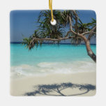 Adorno De Cerámica Sunny Tropical Beach Ocean Paradise<br><div class="desc">Un adorno con una hermosa fotografía soleada. Aguas del océano azul turquesa,  con una playa de arena blanca. Un árbol tropical en solitario es un lugar agradable para relajarse y disfrutar de este paisaje idílico.</div>