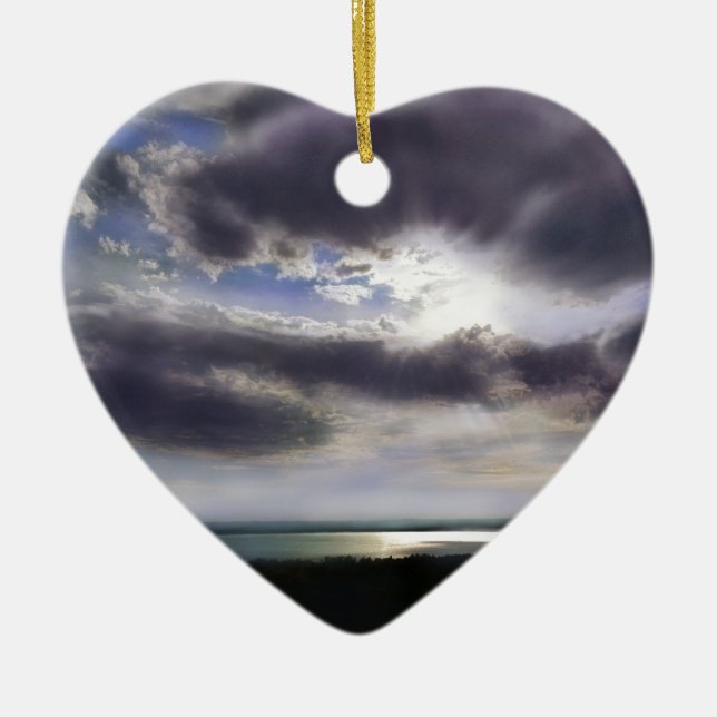 Adorno De Cerámica Sunset sunrise lakeshline skyline ocean painting (Frente)