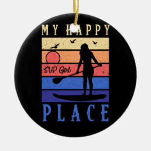 Adorno De Cerámica SUP Chica Mi lugar feliz Placa de remo para el sop