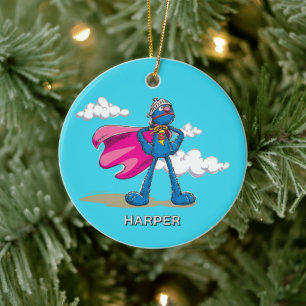Adorno De Cerámica Super Grover Personalizado Nombre y Foto Persona