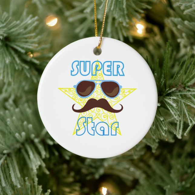 Adorno De Cerámica Super Star with sunglasses and mustache (Árbol)