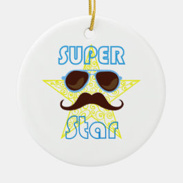 Adorno De Cerámica Super Star with sunglasses and mustache
