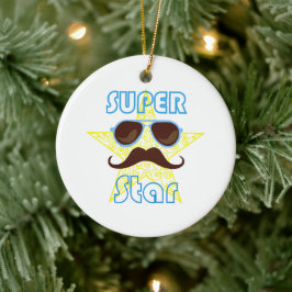 Adorno De Cerámica Superestrella con gafas de sol y bigote