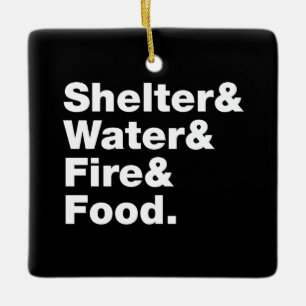 Adorno De Cerámica Supervivencia (Refugio, agua, fuego y comida).