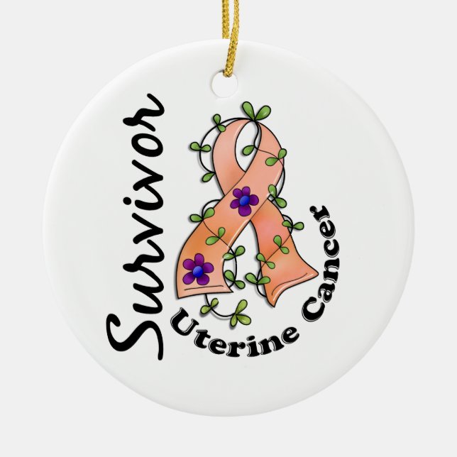 Adorno De Cerámica Superviviente uterino 15 del cáncer (Frente)