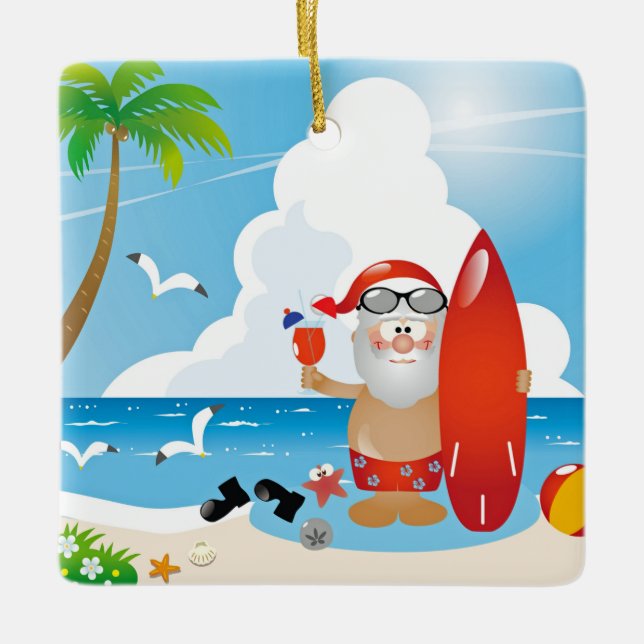 Adorno De Cerámica surfer santa claus (Anverso)