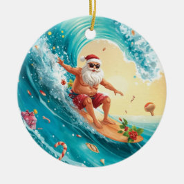 Adorno De Cerámica Surfing Christmas with Santa Claus surfer 