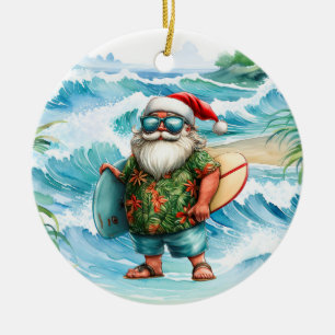 Adorno De Cerámica Surfing Navidad con Santa Claus surfero