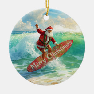 Adorno De Cerámica Surfing Navidad con Santa Claus surfero
