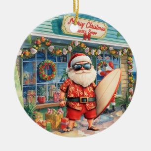 Adorno De Cerámica Surfing Navidad con Santa Claus surfero